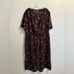 Escalier Women’s Faux Wrap Dress Deep V-Neck Maxi Floral Romantic Black Size 2X